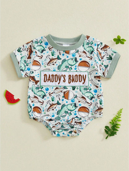 Newborn Baby Boy Fishing Outfit Daddy's Fishing Buddy Romper Short Sleeve Crew Neck Bodysuit Infant Summer Clothes