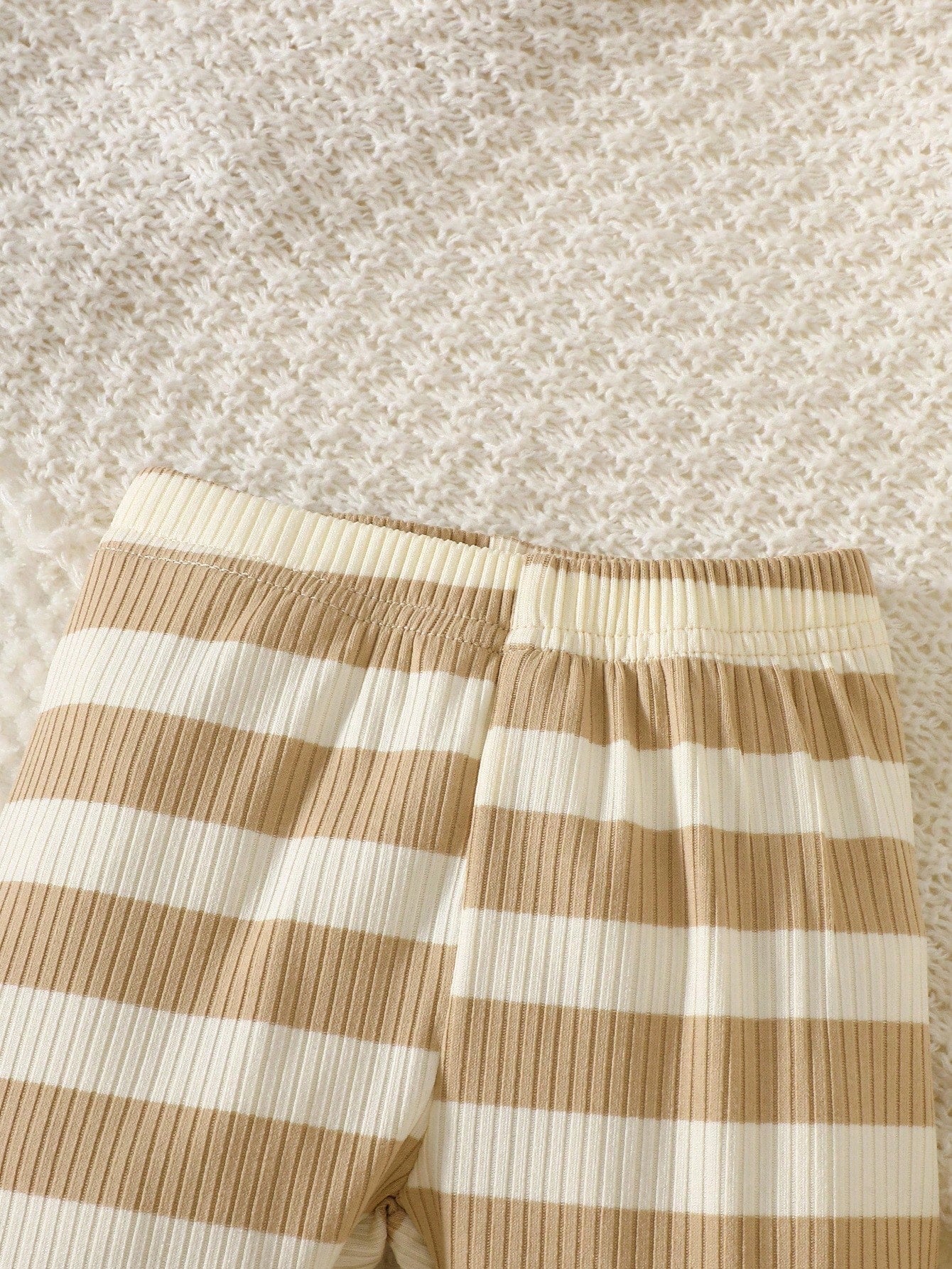 Newborn Baby Boy's Apricot Striped Long-Sleeved Shirt With Pants Set,Embroidered Bear,Blue And White Stripe,Autumn,Cute,Holiday Fashion Casual Outfit