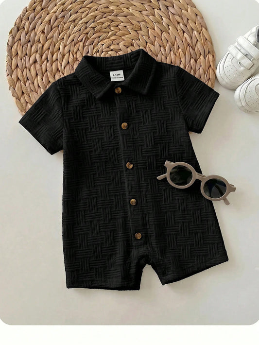Newborn Baby Boy Summer Cute Knitted Striped Short Sleeve Romper Suitable For Birthday Party Beach, Evening Party, Performance, First Birthday Modest