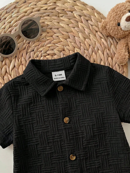 Newborn Baby Boy Summer Cute Knitted Striped Short Sleeve Romper Suitable For Birthday Party Beach, Evening Party, Performance, First Birthday Modest