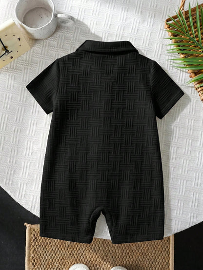 Newborn Baby Boy Summer Cute Knitted Striped Short Sleeve Romper Suitable For Birthday Party Beach, Evening Party, Performance, First Birthday Modest