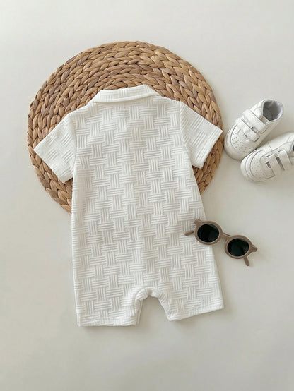 Newborn Baby Boy White Summer Casual Vacation Knitted Striped Short Sleeve Romper,Cute Baptism,Wedding,Birthday Party,Evening Party Outfit,One Month