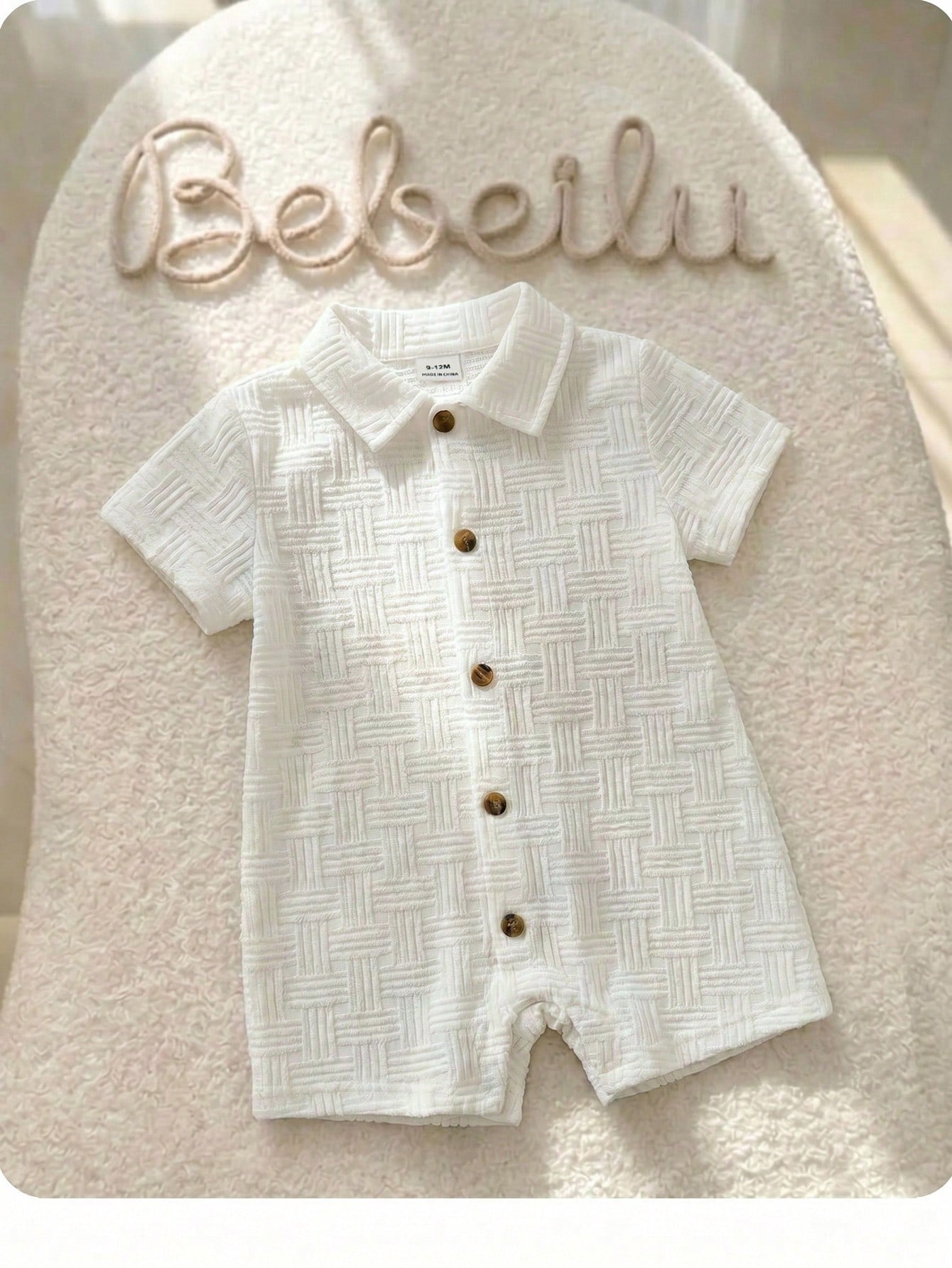 Newborn Baby Boy White Summer Casual Vacation Knitted Striped Short Sleeve Romper,Cute Baptism,Wedding,Birthday Party,Evening Party Outfit,One Month