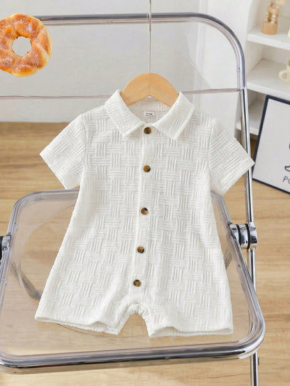 Newborn Baby Boy White Summer Casual Vacation Knitted Striped Short Sleeve Romper,Cute Baptism,Wedding,Birthday Party,Evening Party Outfit,One Month