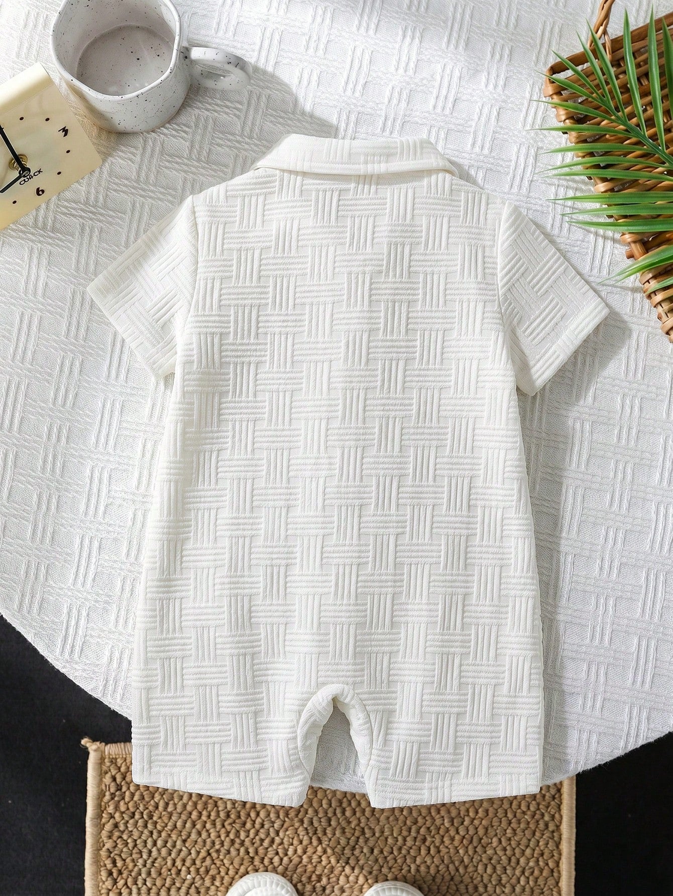 Newborn Baby Boy White Summer Casual Vacation Knitted Striped Short Sleeve Romper,Cute Baptism,Wedding,Birthday Party,Evening Party Outfit,One Month