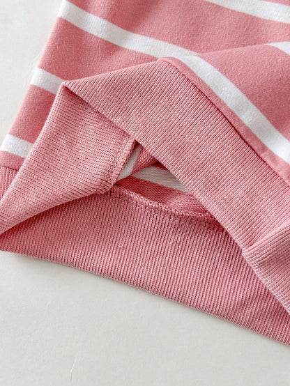 Newborn Baby Girl Casual Sweet 3D Floral Sweatshirt And Ribbed Long Pants Set