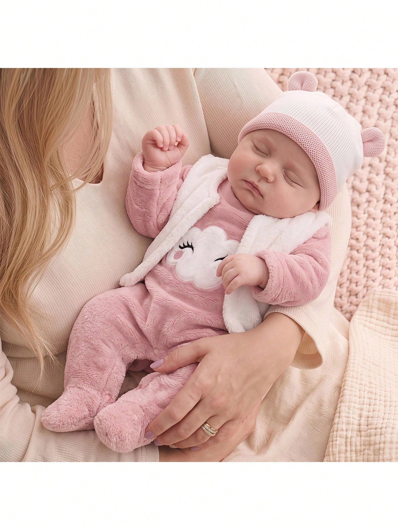 Newborn Baby Girl Fluffy Romper & Cartoon Pattern Vest Jacket 2pcs Set