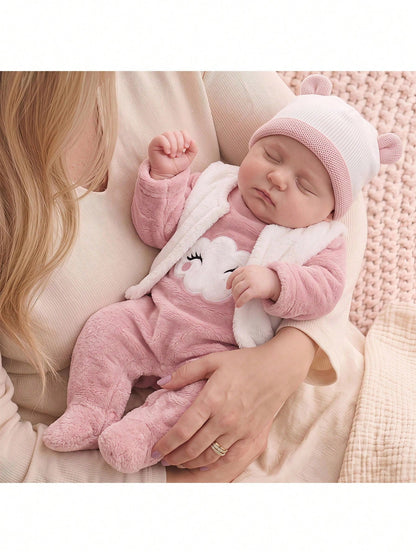 Newborn Baby Girl Fluffy Romper & Cartoon Pattern Vest Jacket 2pcs Set