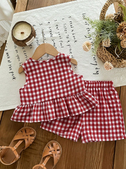 Newborn Baby Girl Vacation Casual Cute Pink&White Striped Bow Decor Tank Top&Shorts Set Summer Clothes Outfit Outfits Girls 2pcs Print