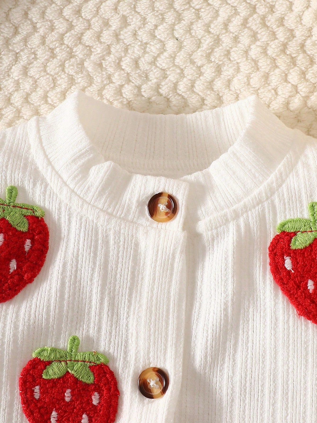 Newborn Baby Girls Spring Autumn Cardigan, Faux Knit Strawberry Coat Set