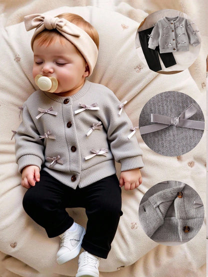 Newborn Baby Girls Spring Autumn Cardigan, Faux Knit Strawberry Coat Set