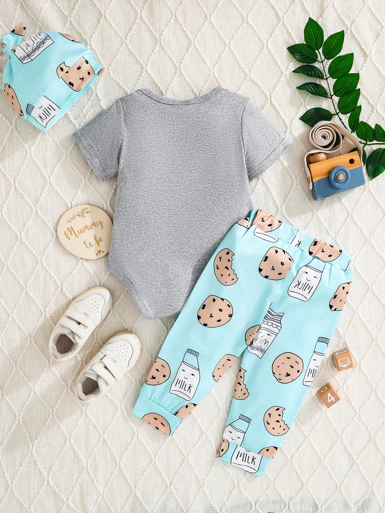 Newborn Baby Letter Print Romper + Pants + Hat 3pcs Set