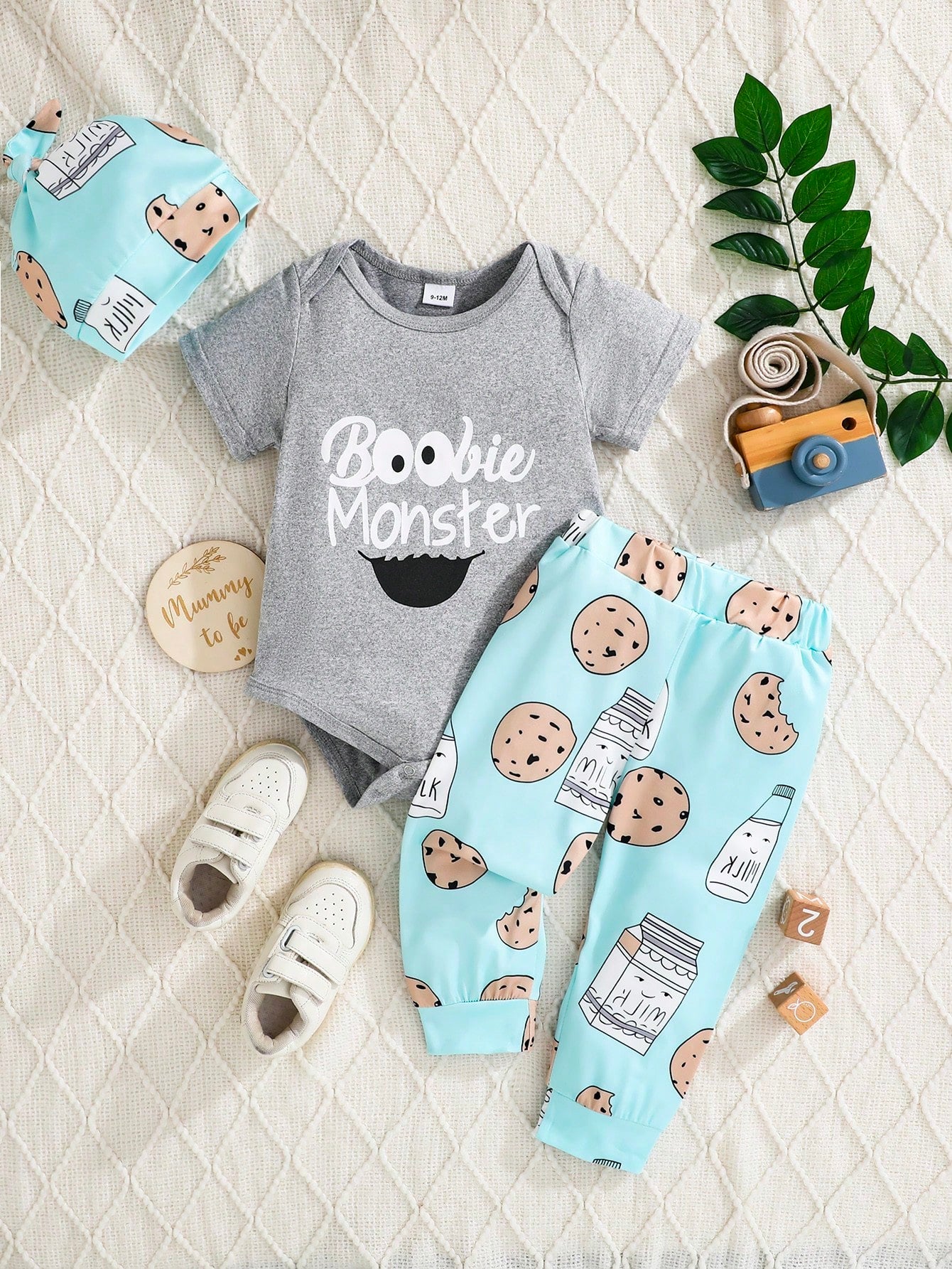Newborn Baby Letter Print Romper + Pants + Hat 3pcs Set