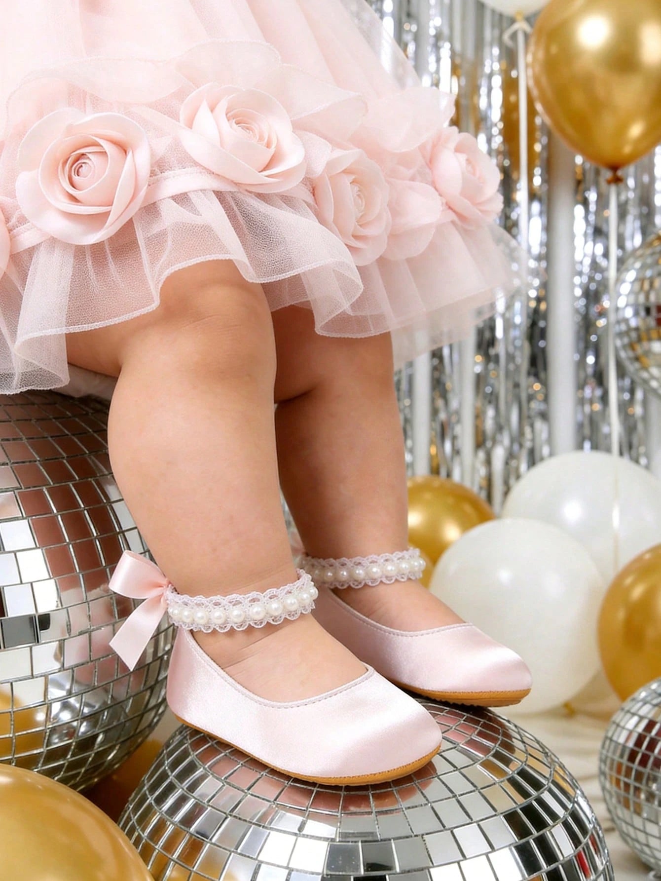 Newborn/Toddler Girls Mary Jane Flats- Newborn Infant Walking Shoes Soft Rubber Sole Princess Wedding Walking Shoes