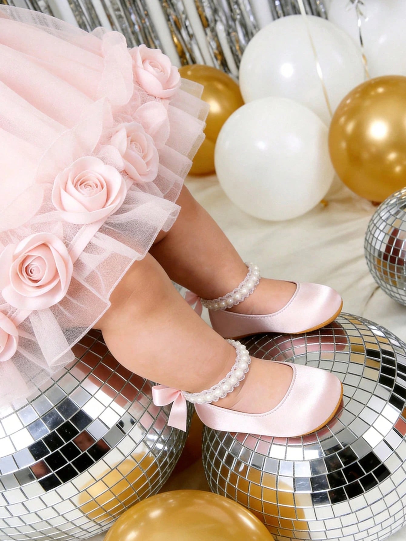 Newborn/Toddler Girls Mary Jane Flats- Newborn Infant Walking Shoes Soft Rubber Sole Princess Wedding Walking Shoes