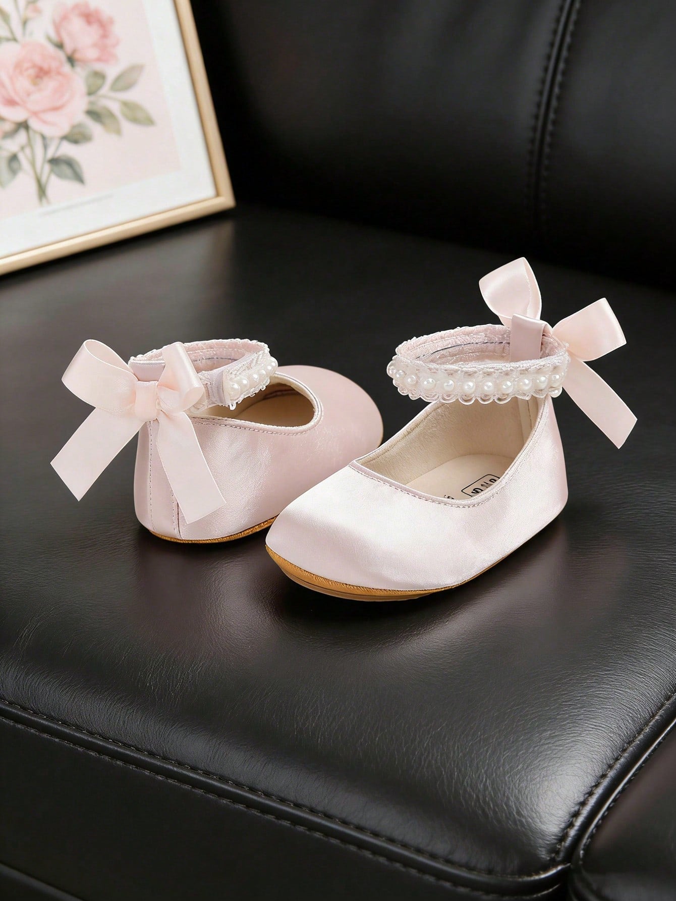 Newborn/Toddler Girls Mary Jane Flats- Newborn Infant Walking Shoes Soft Rubber Sole Princess Wedding Walking Shoes