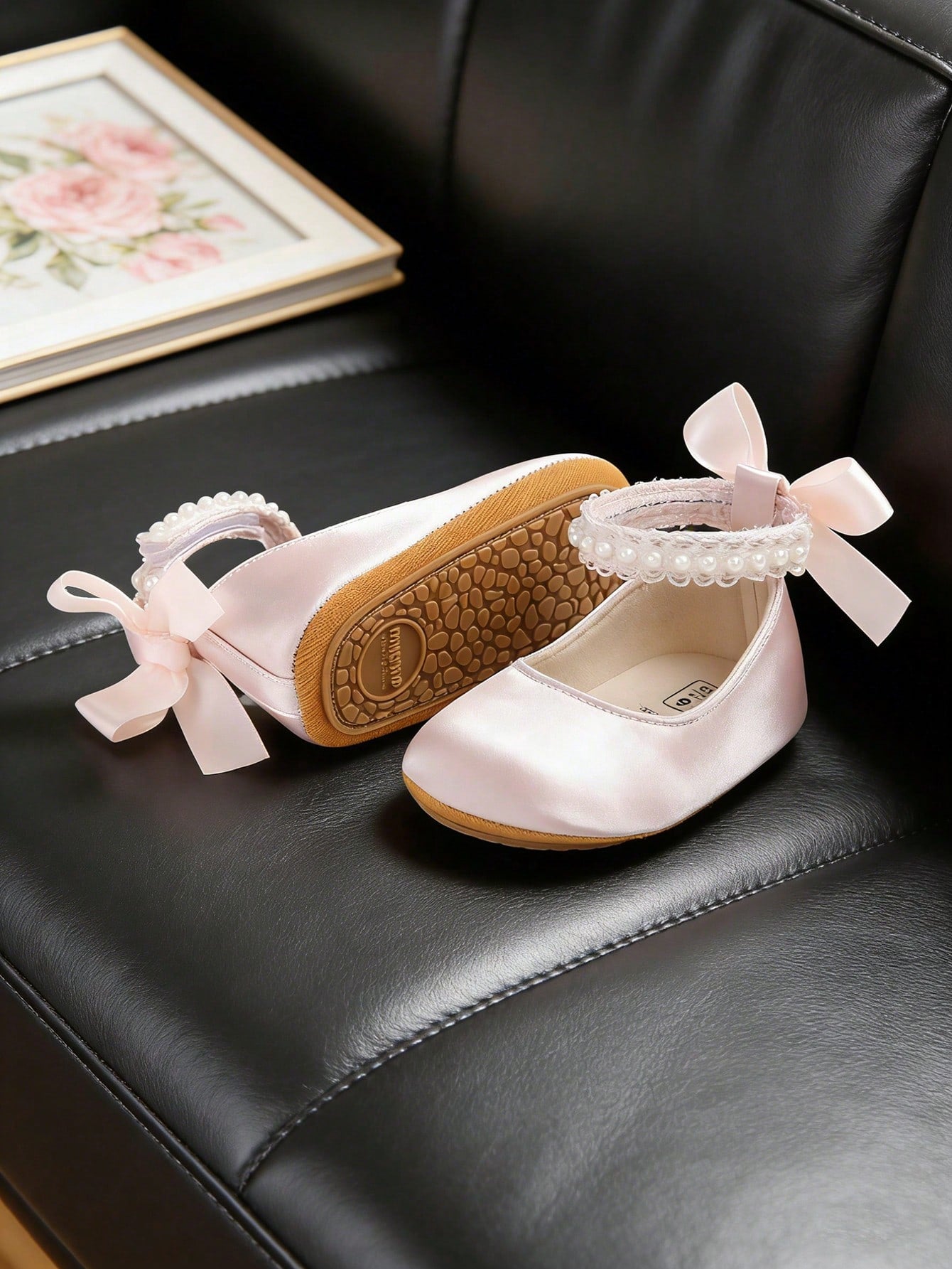 Newborn/Toddler Girls Mary Jane Flats- Newborn Infant Walking Shoes Soft Rubber Sole Princess Wedding Walking Shoes