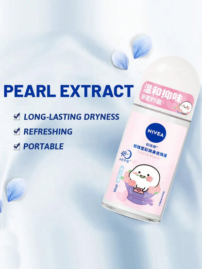 NIVEA 50ml/1.76oz Pearl Whitening Deodorant Roll-On, Floral Fragrance, Pearl Whitening Essence, Gentle & Soothing, Long-Lasting Freshness, Suitable For Multiple Occasions
