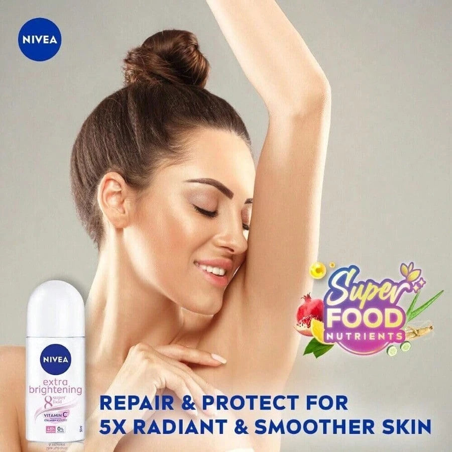 Nivea Deodorant Whitening Extra Brightening Care Vitamin C Anti-Perspirant 48h Roll-On: 50 Ml Free Shipping Pack Of 1