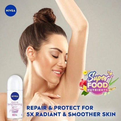 Nivea Deodorant Whitening Extra Brightening Care Vitamin C Anti-Perspirant 48h Roll-On: 50 Ml Free Shipping Pack Of 1
