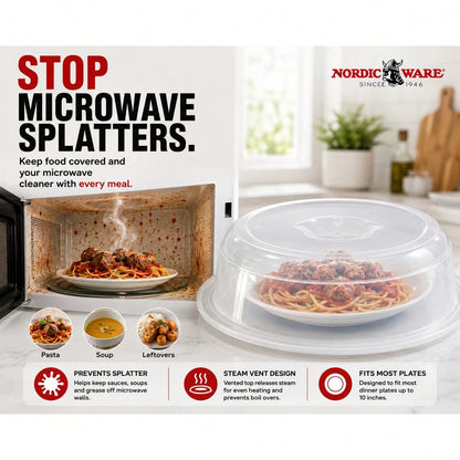 Nordic Ware Microwave Plate Cover, Clear Microwave Splatter Guard Lid With Steam Vents, Microwave Food Cover For Plates, Dishwasher Friendly Kitchen Accessory, Reusable Plastic Microwave Lid For Heati