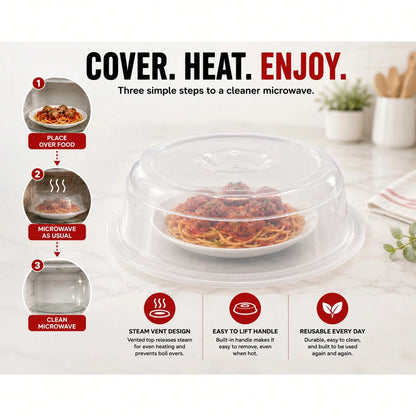 Nordic Ware Microwave Plate Cover, Clear Microwave Splatter Guard Lid With Steam Vents, Microwave Food Cover For Plates, Dishwasher Friendly Kitchen Accessory, Reusable Plastic Microwave Lid For Heati