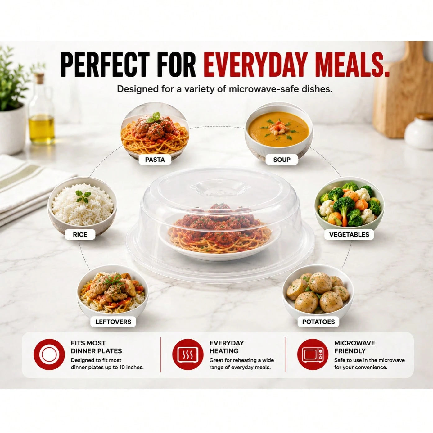 Nordic Ware Microwave Plate Cover, Clear Microwave Splatter Guard Lid With Steam Vents, Microwave Food Cover For Plates, Dishwasher Friendly Kitchen Accessory, Reusable Plastic Microwave Lid For Heati