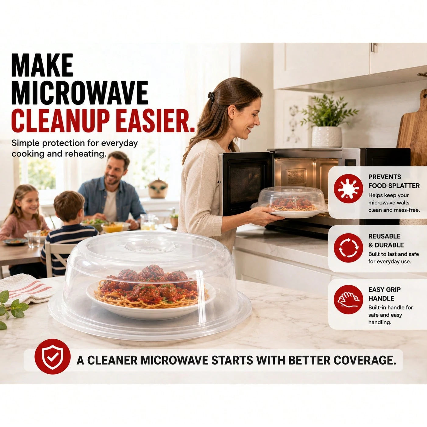 Nordic Ware Microwave Plate Cover, Clear Microwave Splatter Guard Lid With Steam Vents, Microwave Food Cover For Plates, Dishwasher Friendly Kitchen Accessory, Reusable Plastic Microwave Lid For Heati