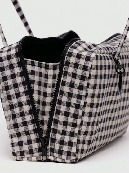 Nylon Bowling Bag, Tote Bag With Key Lanyard Handle, Minimalist Casual Large Capacity Commuter Work Bag, Fashion Polka Dot Shoulder Handbag, Suitable For Daily Wear