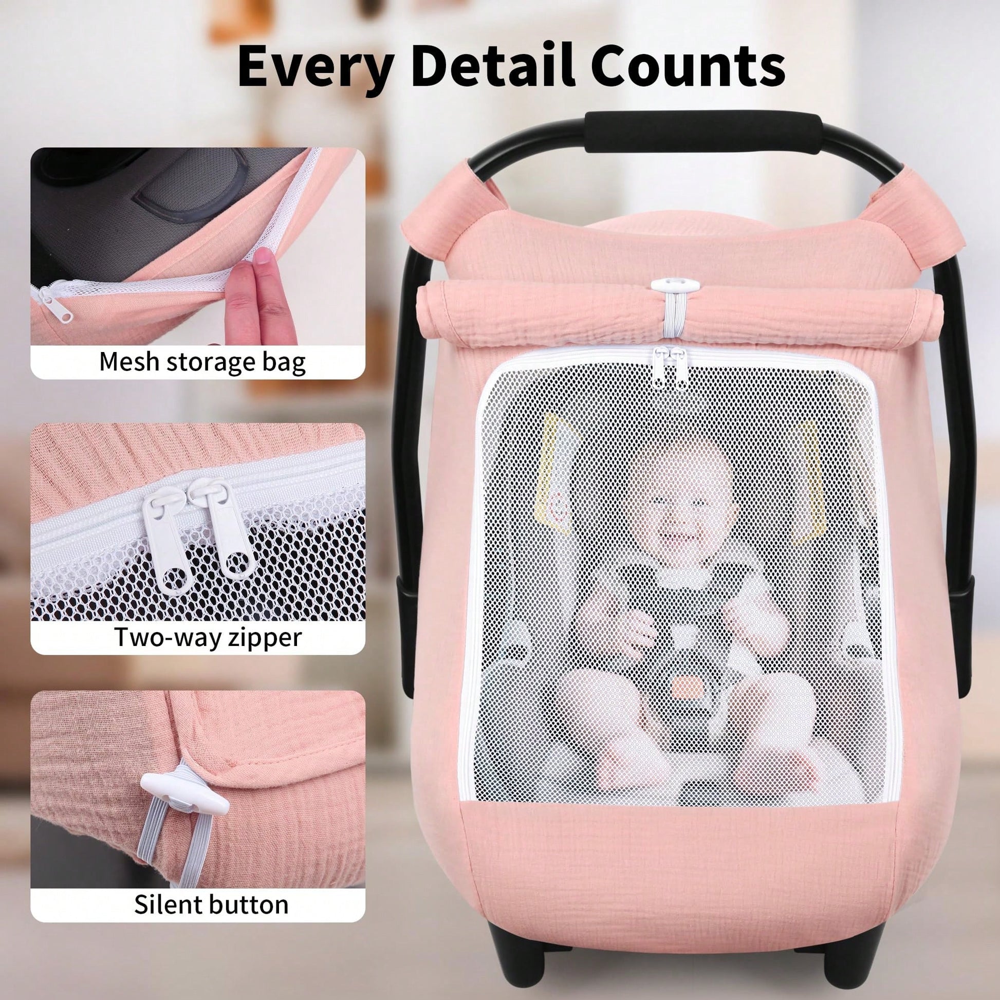 Oaoleer 1PC Car Seat Cover Baby, Carseat Covers Girl Boy, Breathable Muslin Cotton, Large Mesh Window, Infant Car Seat Canopy Baby Carrier Cover
