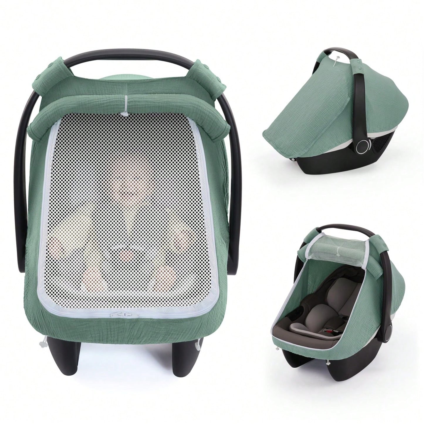 Oaoleer 1PC Car Seat Cover Baby, Carseat Covers Girl Boy, Breathable Muslin Cotton, Large Mesh Window, Infant Car Seat Canopy Baby Carrier Cover