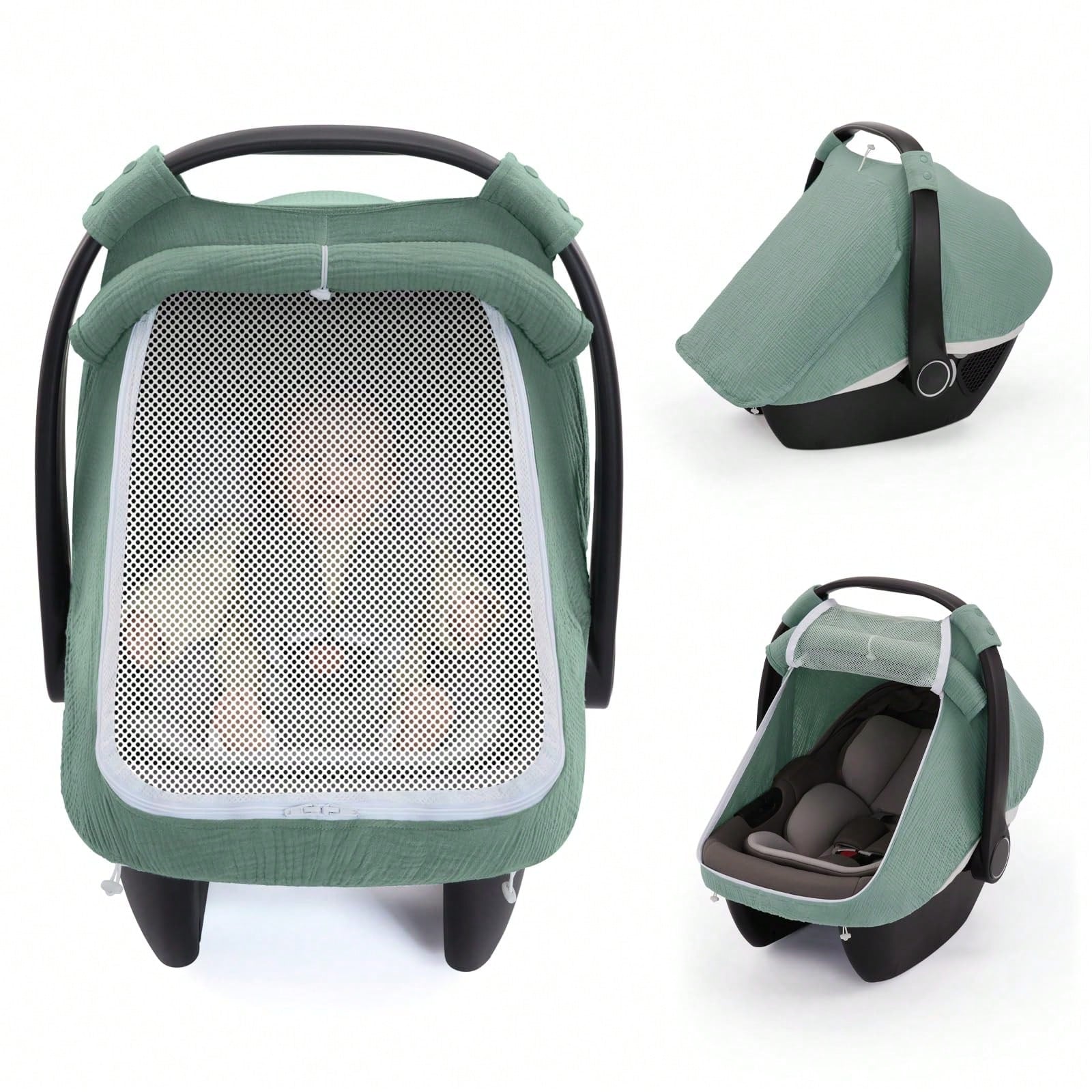 Oaoleer 1PC Car Seat Cover Baby, Carseat Covers Girl Boy, Breathable Muslin Cotton, Large Mesh Window, Infant Car Seat Canopy Baby Carrier Cover