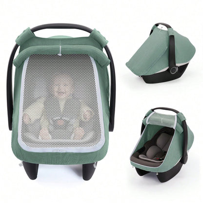 Oaoleer 1PC Car Seat Cover Baby, Carseat Covers Girl Boy, Breathable Muslin Cotton, Large Mesh Window, Infant Car Seat Canopy Baby Carrier Cover