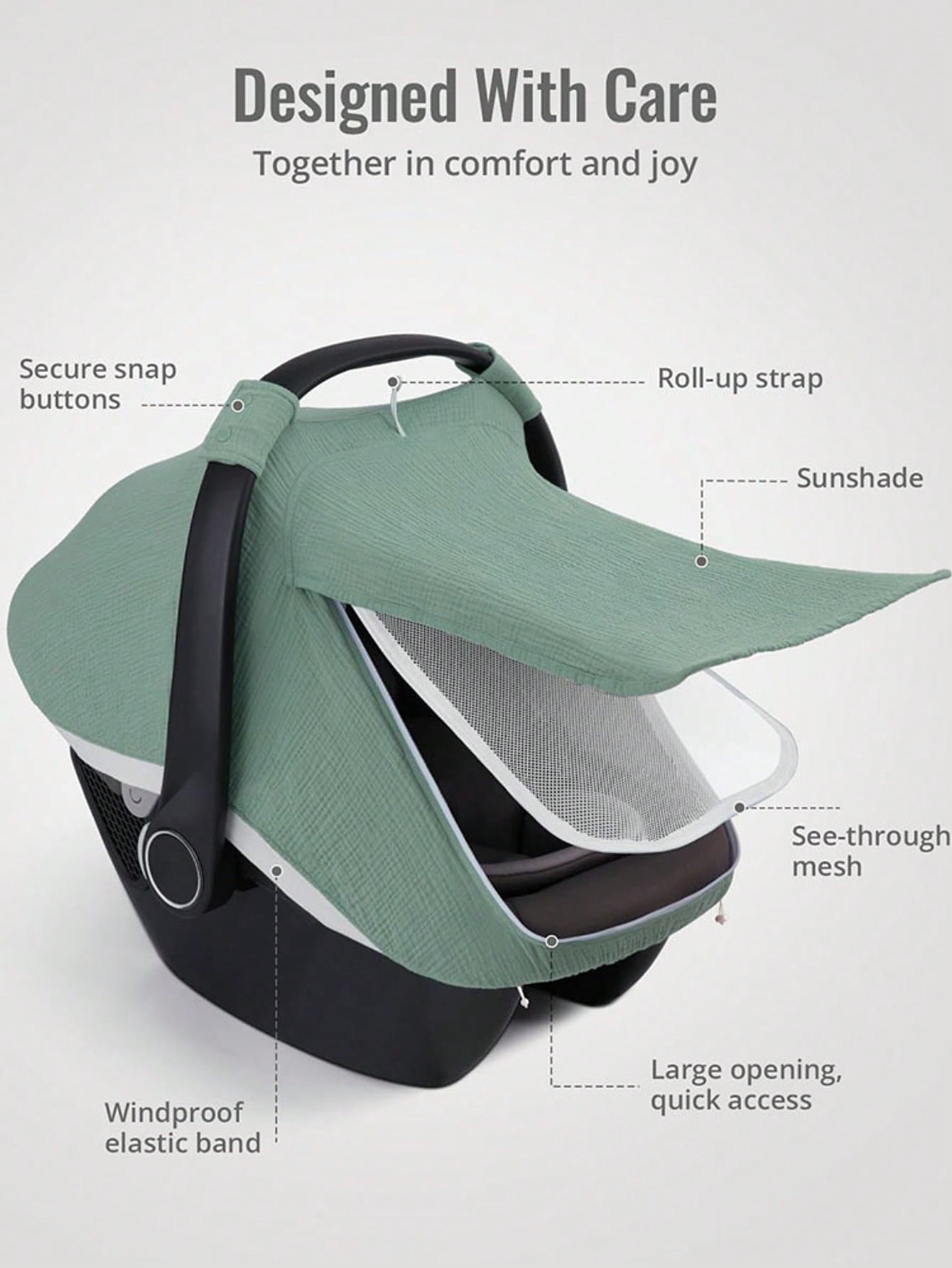 Oaoleer 1PC Car Seat Cover Baby, Carseat Covers Girl Boy, Breathable Muslin Cotton, Large Mesh Window, Infant Car Seat Canopy Baby Carrier Cover