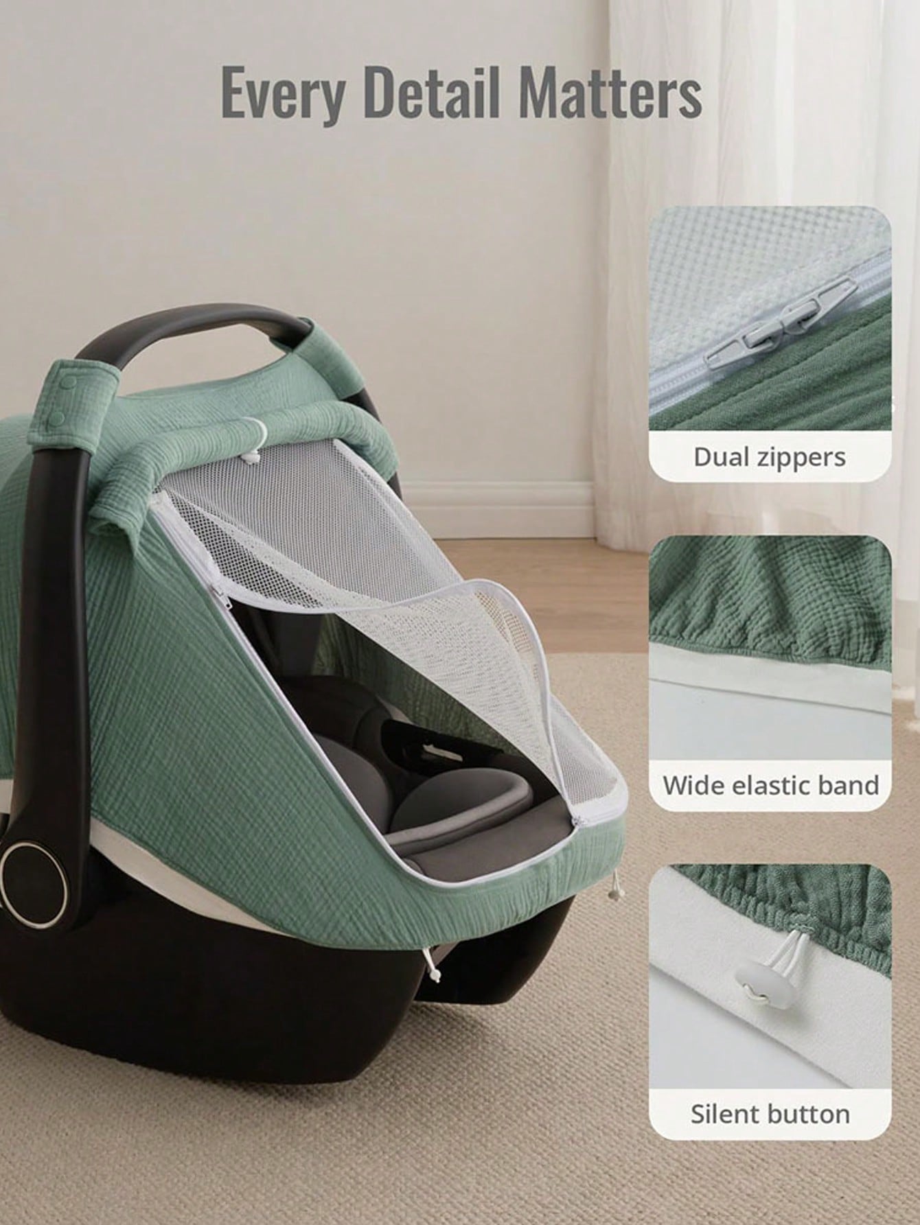 Oaoleer 1PC Car Seat Cover Baby, Carseat Covers Girl Boy, Breathable Muslin Cotton, Large Mesh Window, Infant Car Seat Canopy Baby Carrier Cover