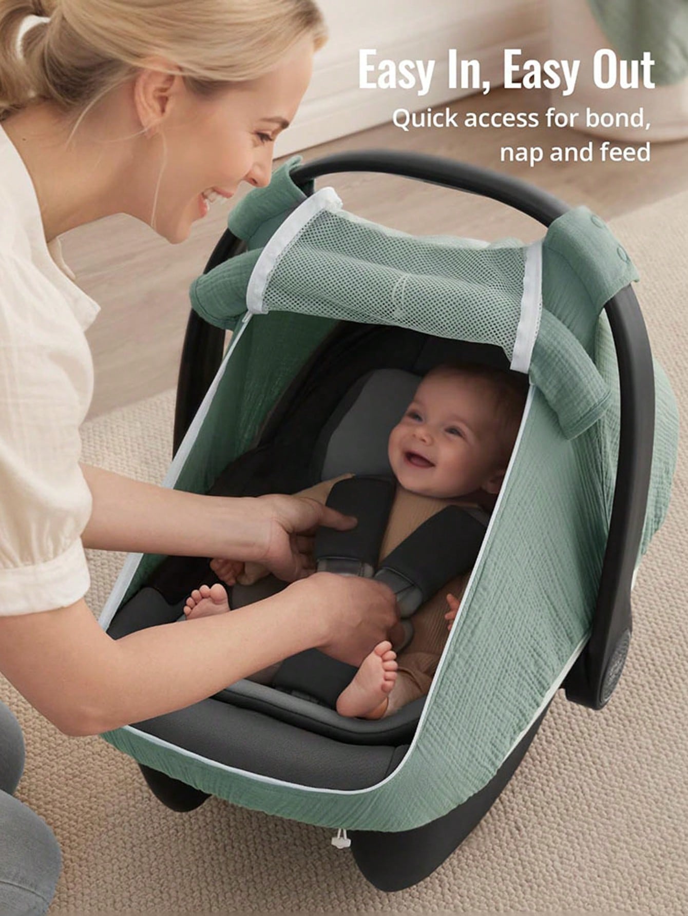 Oaoleer 1PC Car Seat Cover Baby, Carseat Covers Girl Boy, Breathable Muslin Cotton, Large Mesh Window, Infant Car Seat Canopy Baby Carrier Cover