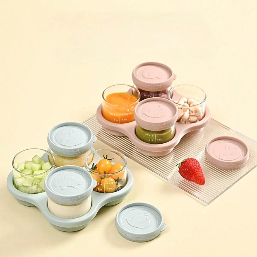 Oaoleer 4PCS/Set Baby Food Containers With Lids Silicone Baby Food Storage Containers For Infants & Toddlers, Leakproof Freezer-Use Reusable Baby Food Jars
