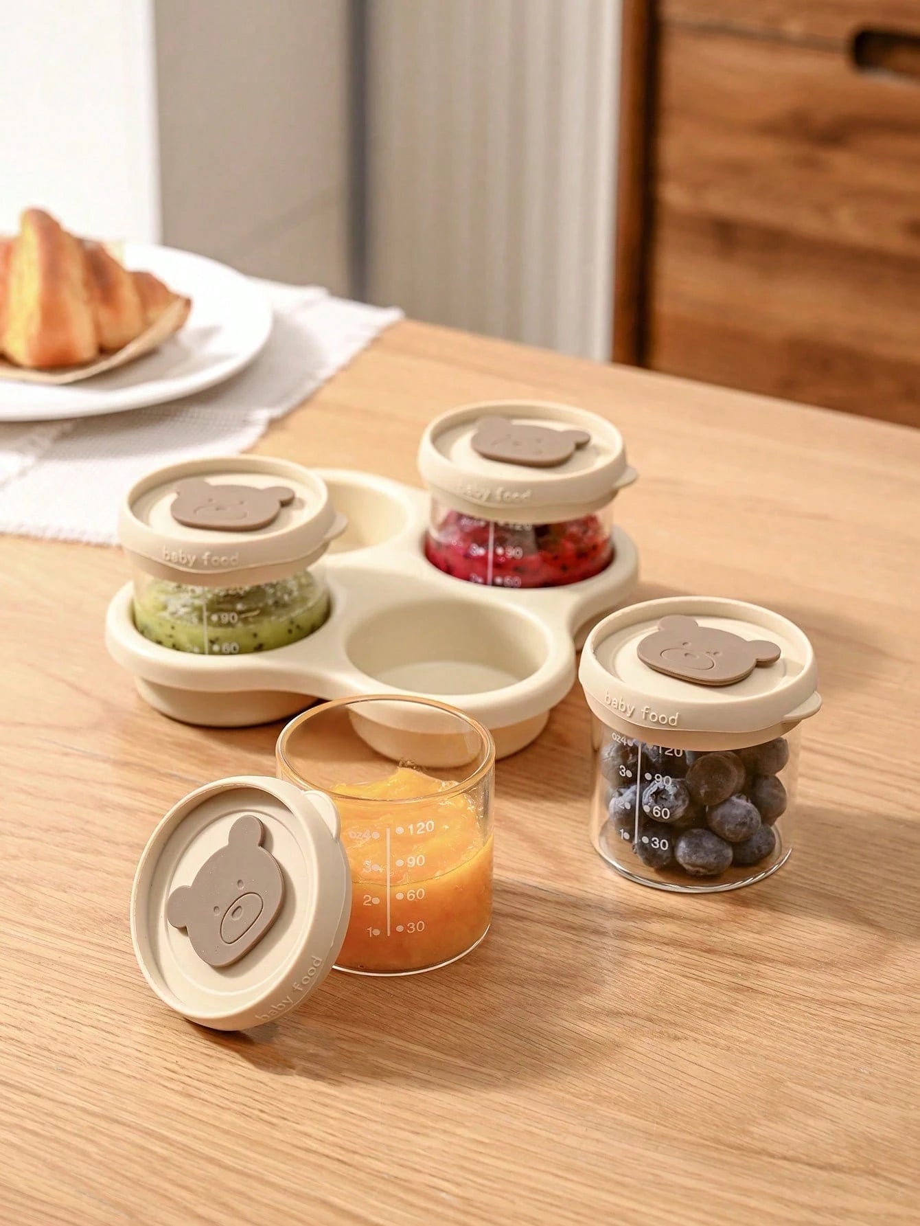Oaoleer 4PCS/Set Baby Food Containers With Lids Silicone Baby Food Storage Containers For Infants & Toddlers, Leakproof Freezer-Use Reusable Baby Food Jars