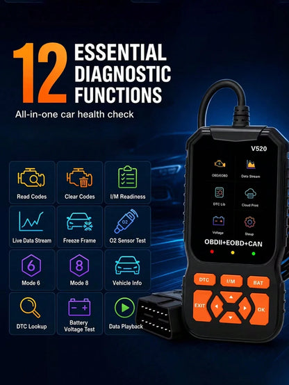 OBD2 Scanner Diagnostic Tool, Engine Fault Code Reader With Reset Function, Supports Mode 6, Mode 8 And I/M Readiness Test, Automatically Checks Engine Fault Light, Compatible With All OBDII Vehicles
