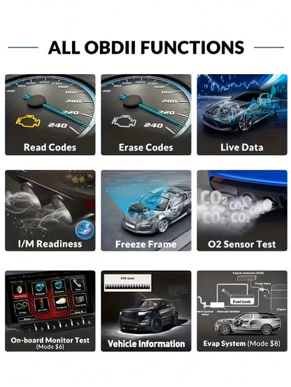 OBD2 Scanner Diagnostic Tool, Engine Fault Code Reader With Reset Function, Supports Mode 6, Mode 8 And I/M Readiness Test, Automatically Checks Engine Fault Light, Compatible With All OBDII Vehicles