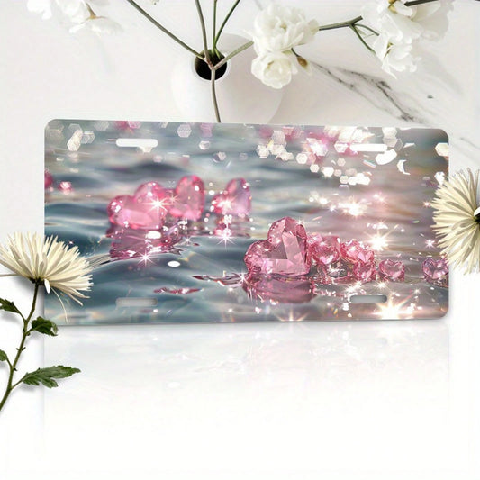 Only Decorative Use Available 1 Piece 6* 12inch Aluminum Car License Plate| Pink Diamond Love Embossed Design, Front License Plate Decoration, Used For Art Display