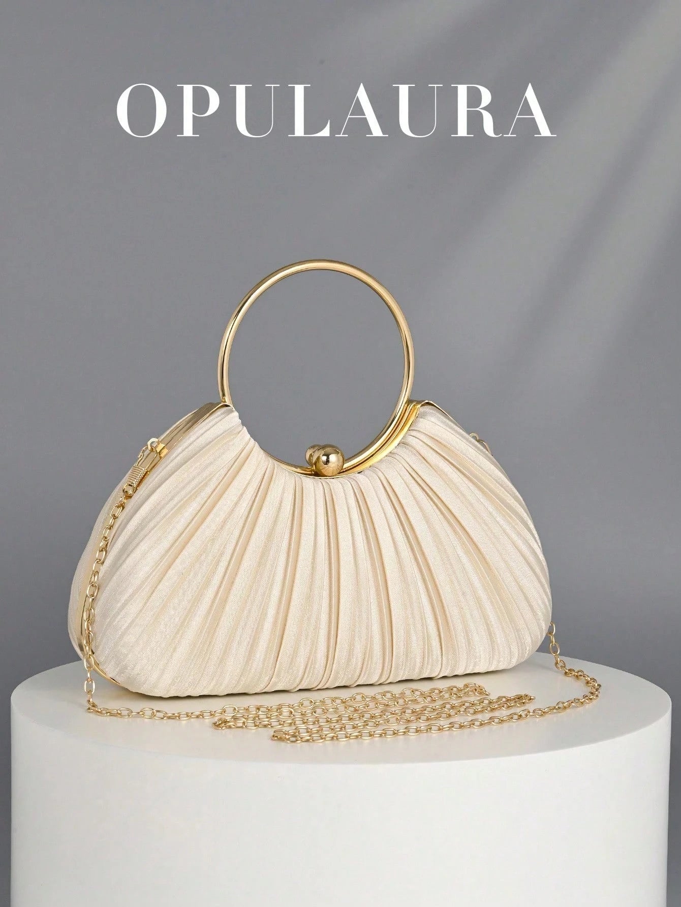 OpulAura Women Metallic Luxury Evening Clutch Purse- High End Leather Banquet Bag, Elegant Shiny Formal Party Handbag Suitable For Wedding, Prom