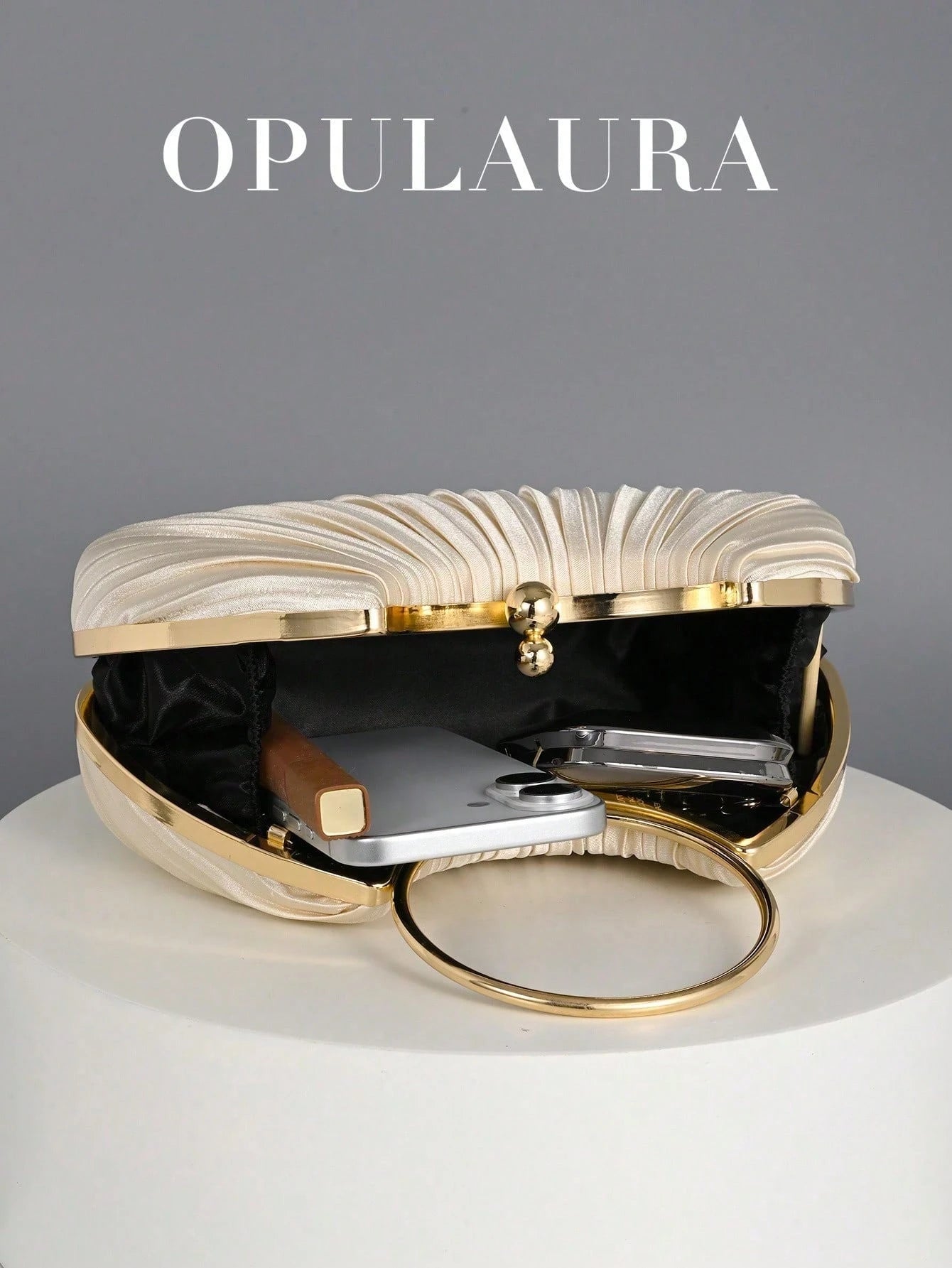 OpulAura Women Metallic Luxury Evening Clutch Purse- High End Leather Banquet Bag, Elegant Shiny Formal Party Handbag Suitable For Wedding, Prom
