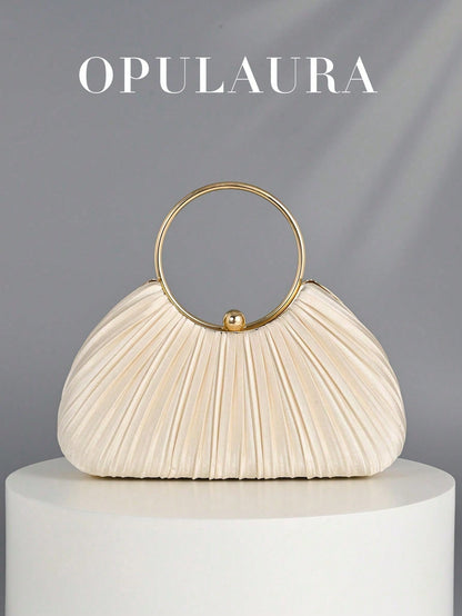 OpulAura Women Metallic Luxury Evening Clutch Purse- High End Leather Banquet Bag, Elegant Shiny Formal Party Handbag Suitable For Wedding, Prom