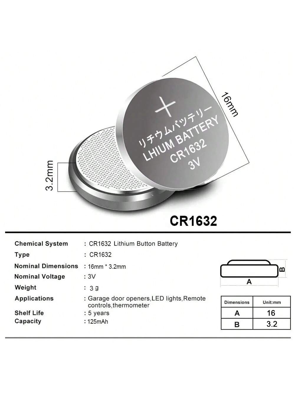 Original 20PCS High Capacity CR1632 3V Lithium Button Cell For Watches, Key Fobs, Calculators, Medical Devices, And More With Gift