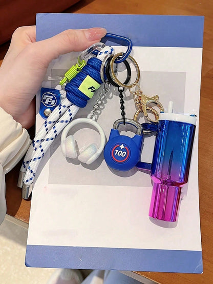 [Original Handmade] Mini Water Bottle Keychain, Woven Rope Keychain/Wrist Accessory, 3D Earphone Accessory, Car Key Anti-Loss Chain, Exquisite Girls Earphone Decoration, Women's Summer Charming Bag Ch