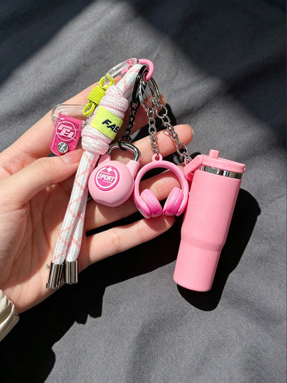 [Original Handmade] Mini Water Bottle Keychain, Woven Rope Keychain/Wrist Accessory, 3D Earphone Accessory, Car Key Anti-Loss Chain, Exquisite Girls Earphone Decoration, Women's Summer Charming Bag Ch