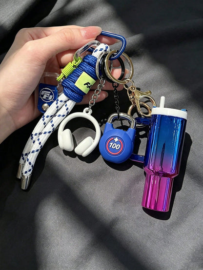 [Original Handmade] Mini Water Bottle Keychain, Woven Rope Keychain/Wrist Accessory, 3D Earphone Accessory, Car Key Anti-Loss Chain, Exquisite Girls Earphone Decoration, Women's Summer Charming Bag Ch