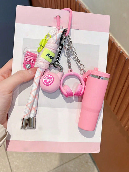 [Original Handmade] Mini Water Bottle Keychain, Woven Rope Keychain/Wrist Accessory, 3D Earphone Accessory, Car Key Anti-Loss Chain, Exquisite Girls Earphone Decoration, Women's Summer Charming Bag Ch