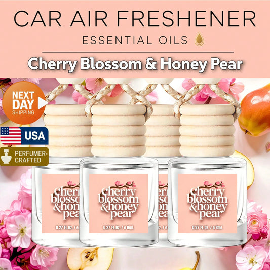 Osmore 4 Pack Car Air Freshener Diffuser, Hanging Fragrance Oil Pendant For Car, Long-Lasting Soft Floral-Fruity Scent, Cozy Romantic Drive Mood Booster, Cherry Blossom & Honey Pear, Car Mirror Hangin